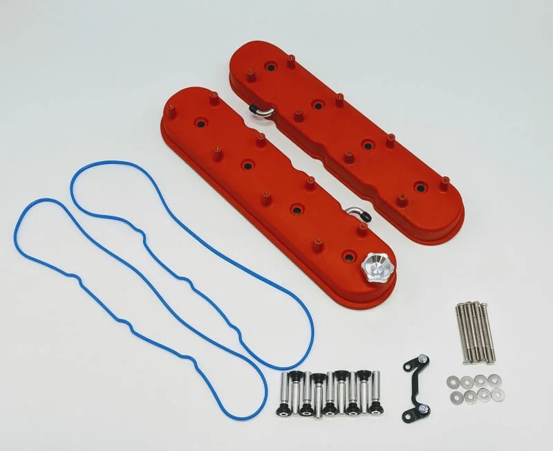 Granatelli 96-22 GM LS Tall Valve Cover w/Integral Angled Coil Mounts - Red Wrinkle (Pair) - Main Product View