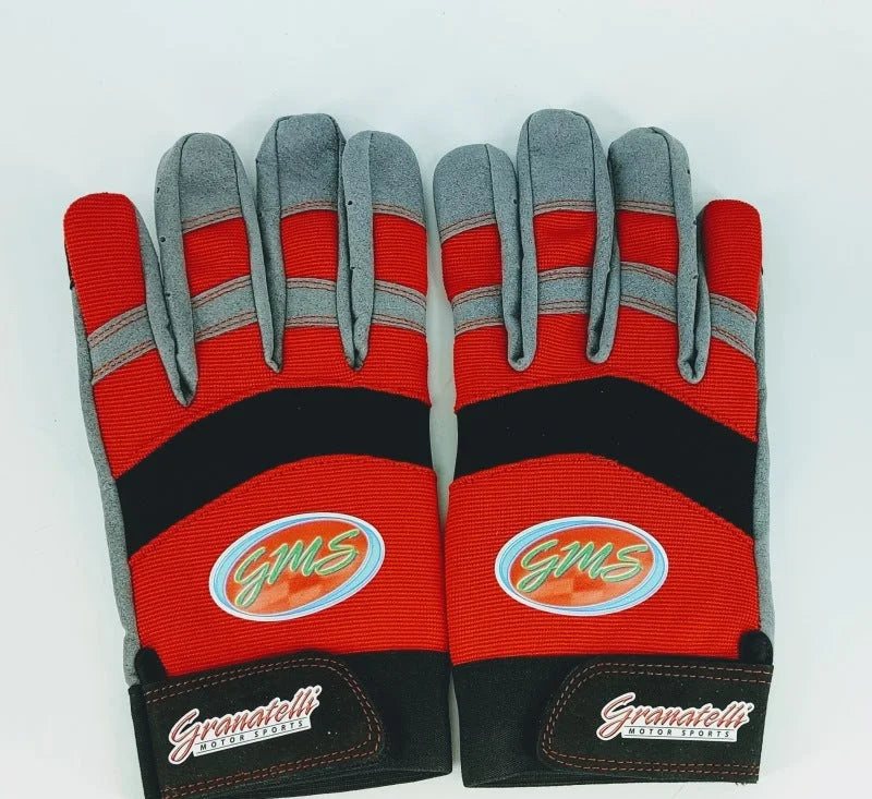 Granatelli Large Mechanics Work Gloves - Red/Gray/Black - Side View