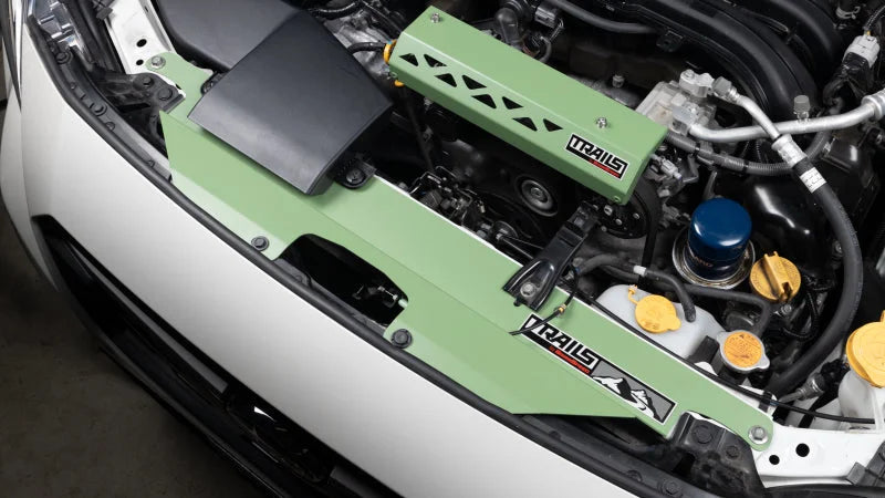 GrimmSpeed 2018+ Subaru Crosstrek TRAILS Radiator Shroud - Green - Installation View
