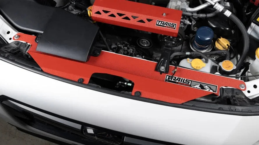 GrimmSpeed 2018+ Subaru Crosstrek TRAILS Radiator Shroud - Red - Side View