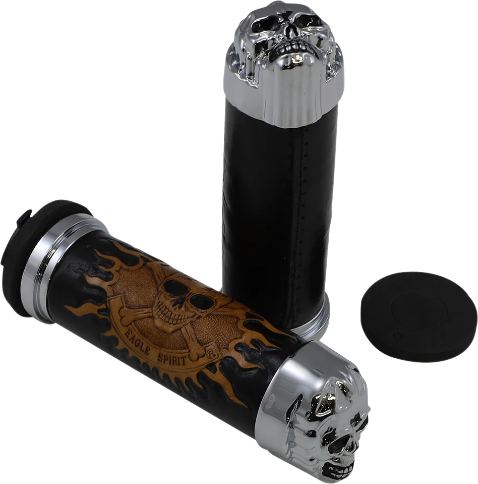 Grips - Skull Grips - Plain Eyes - Chrome DragSpecialties 74693B - Main Product View