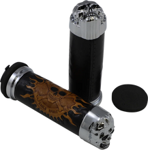 Load image into Gallery viewer, Grips - Skull Grips - Plain Eyes - Chrome DragSpecialties 74693B - Main Product View