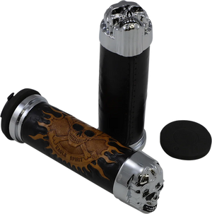 Grips - Skull Grips - Plain Eyes - Chrome DragSpecialties 74693B - Main Product View