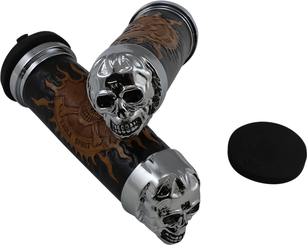 Grips - Skull Grips - Plain Eyes - Chrome DragSpecialties 74693B - Side View