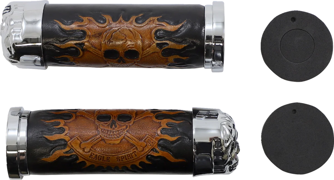 Grips - Skull Grips - Red Eyes - Chrome DragSpecialties 17-0505CDTS - Side View