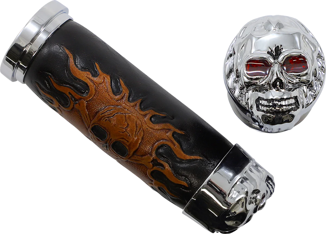 Grips - Skull Grips - Red Eyes - Chrome DragSpecialties 17-0505CDTS - Back View