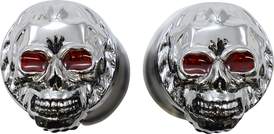 Grips - Skull Grips - Red Eyes - Chrome DragSpecialties 17-0505CDTS - Installation View