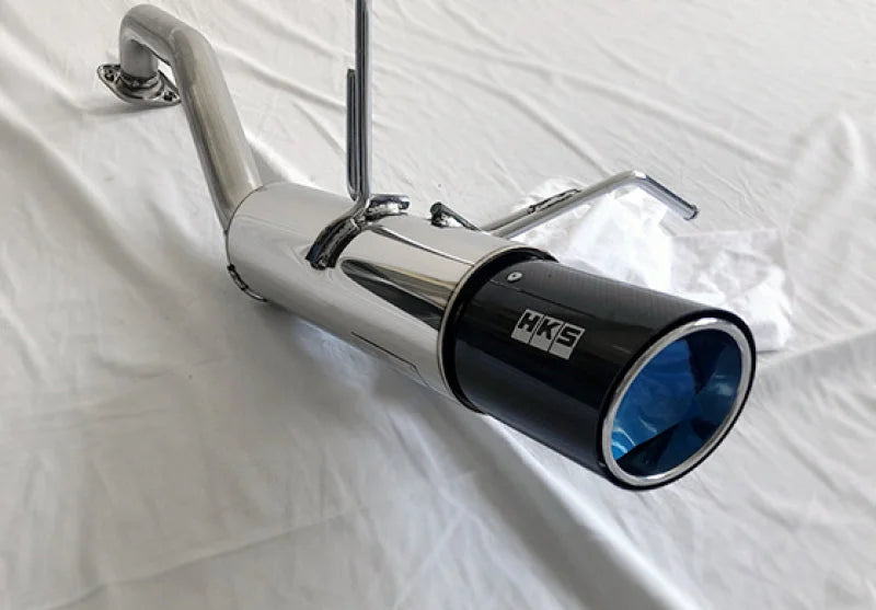 HKS Hi-Power Muffler 2014+ Honda Fit Sport GK5 w/ Carbon Tips - Side View