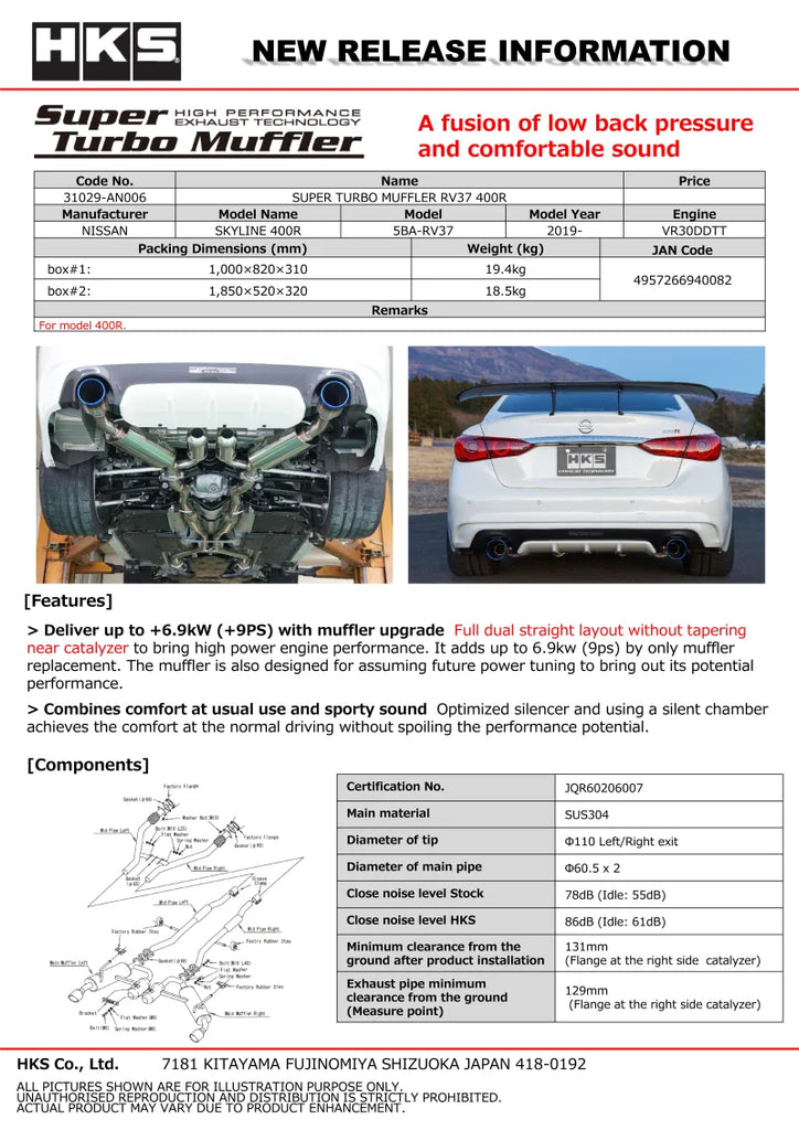 HKS SUPER TURBO MUFFLER RV37 400R - Main Product View