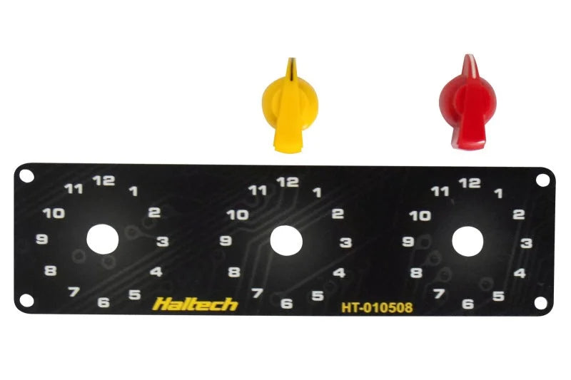 Haltech Triple Switch Panel Kit w/Yellow & Red Knobs - Detail View