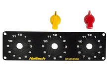 Load image into Gallery viewer, Haltech Triple Switch Panel Kit w/Yellow &amp; Red Knobs - Detail View