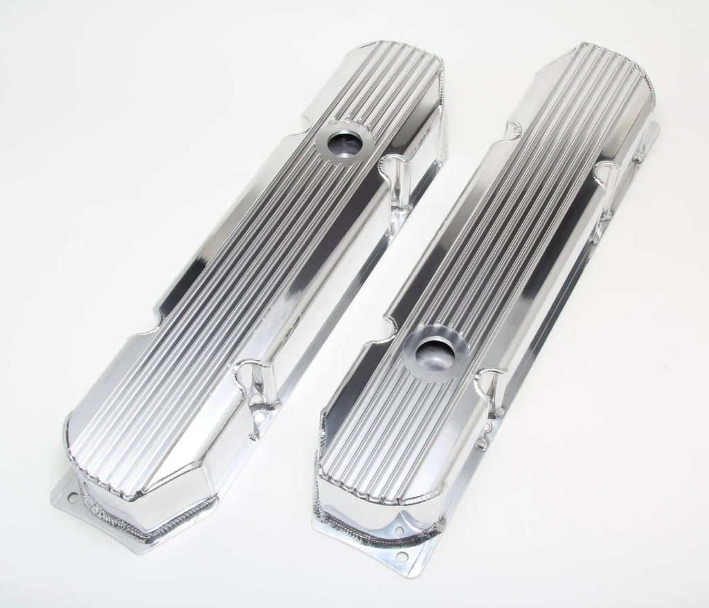 Hamburger's Performance Fab. Aluminum Valve Covers withFins; Mopar BB V8 58-88; with holes- POLISHED 1116