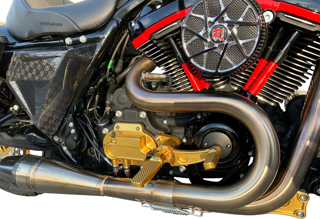 Hawg Halters Inc Mid Control Conversion Kit - Gold - Knurled Pegs - FLH/FLT MCK-FH16GS-FK - Side View