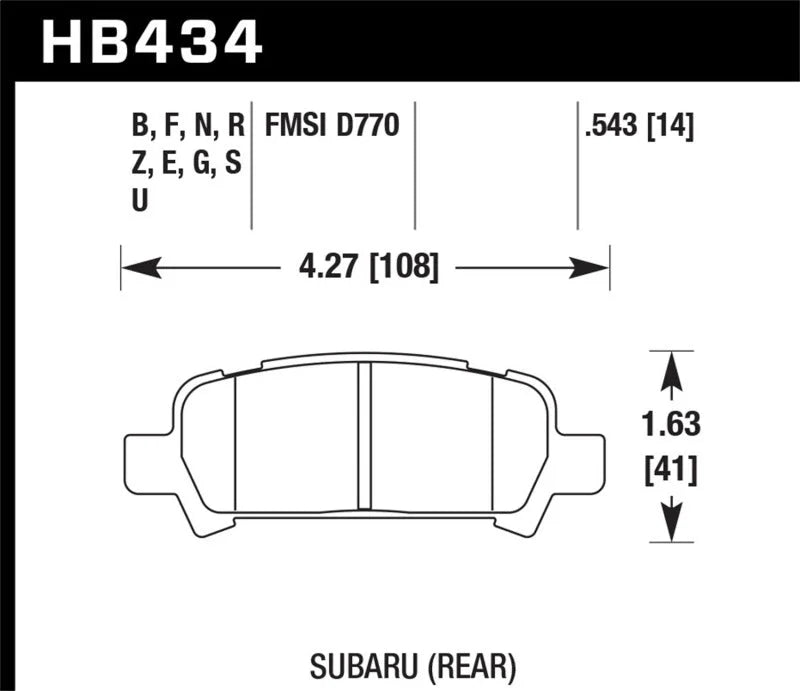 Hawk 02-03 WRX / 05-08 LGT D770 Performance Ceramic Street Rear Brake Pads - Side View