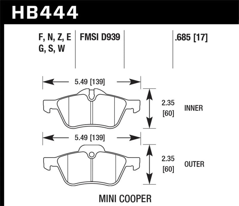 Hawk 02-06 Mini Cooper / Cooper S HP+  Street Front Brake Pads - Main Product View