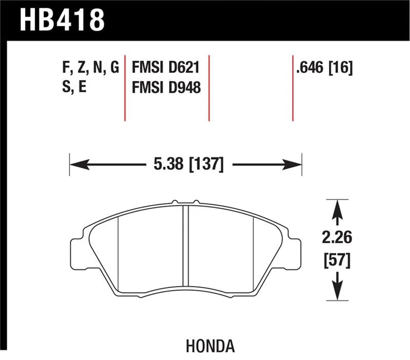 Hawk 02-06 RSX (non-S) Front / 03-09 Civic Hybrid / 04-05 Civic Si Front Blue 9012 Race Brake Pads - Back View