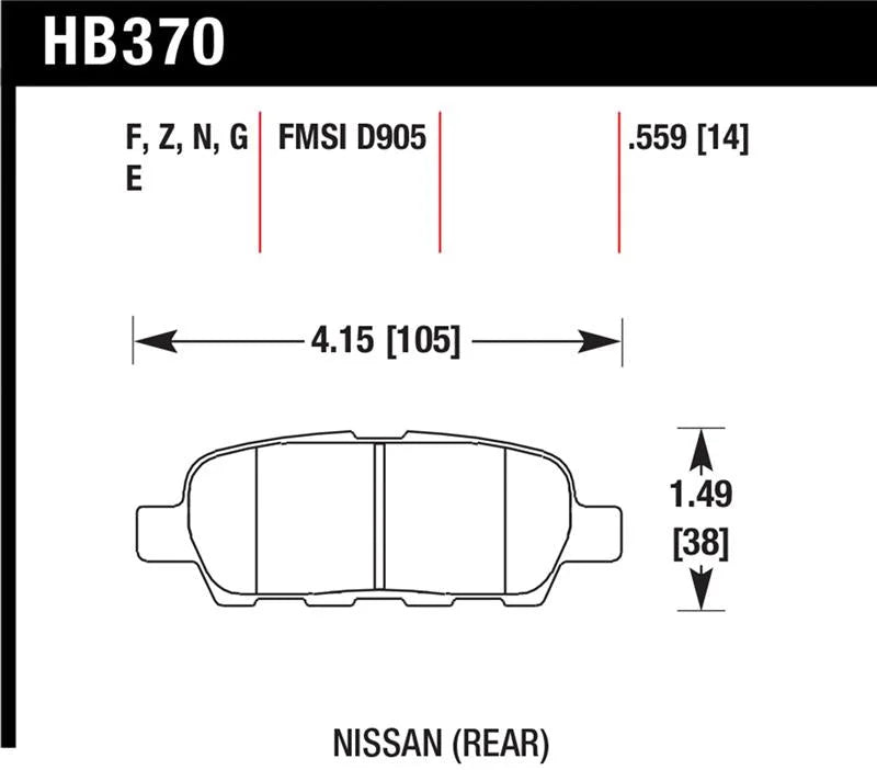 Hawk 03-07 350z / G35 / G35X w/o Brembo DTC-60 Race Rear Brake Pads - Additional View 5
