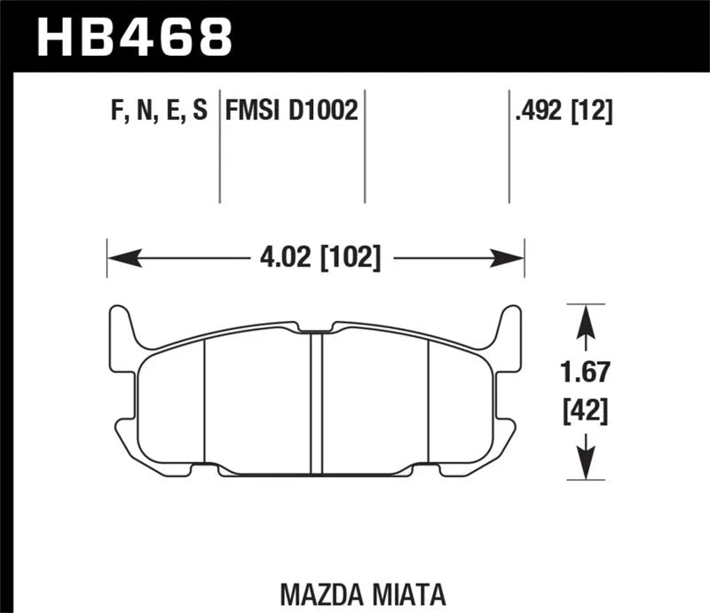 Hawk 04-05 Mazda Miata HPS 5.0 Street Rear Brake Pads - Side View