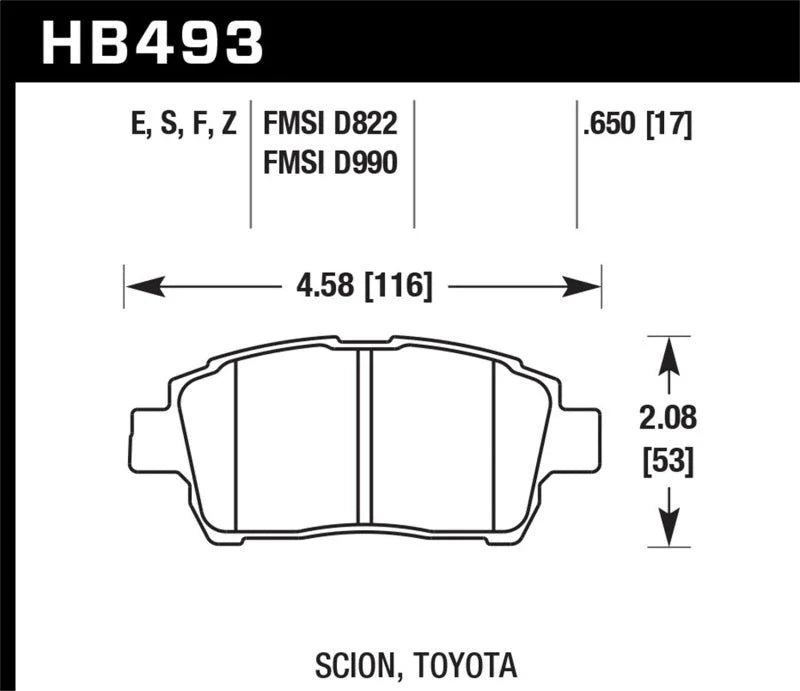 Hawk 04-07 xA/xB / 2000 MR2 Spyder D990 HPS Street Front Brake Pads - Side View