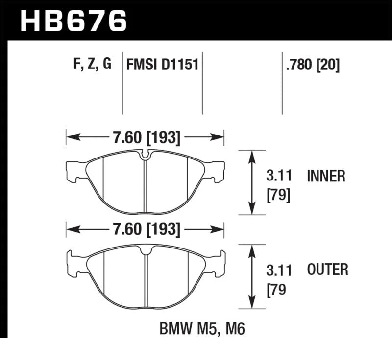 Hawk 06-10 BMW M5/M6 Perf Ceramic Street Front Brake Pads - Main Product View