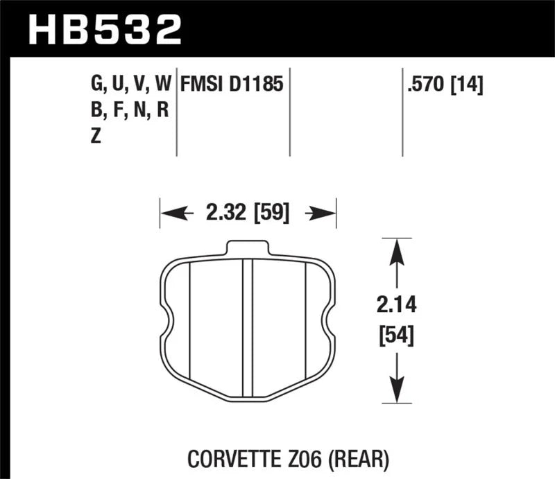Hawk 06-10 Chevy Corvette (OEM Pad Design) Rear HPS Sreet Brake Pads - Side View