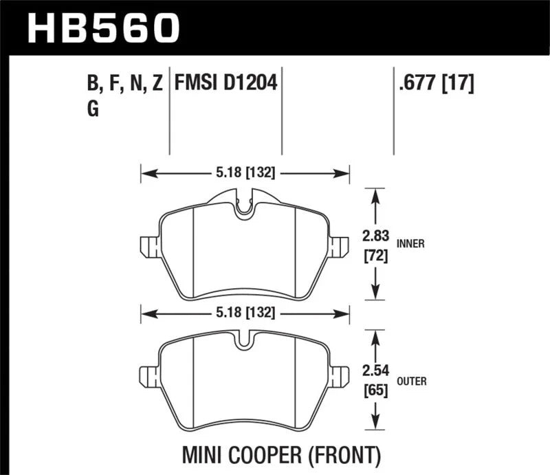 Hawk 06-15 Mini Cooper DTC-60 Race Front Brake Pads - Side View