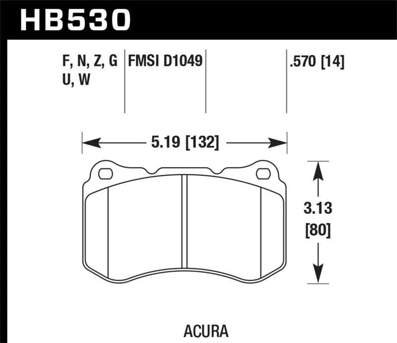 Hawk 07-08 Acura TL Type S DTC-30 Race Front Brake Pads - Back View