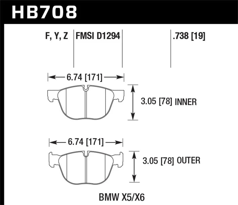 Hawk 07-08 BMW X5 3.0si/4.8i / 09-13 X5 Xdrive / 08-13 X6 Xdrive HPS Front Brake Pads - Main Product View