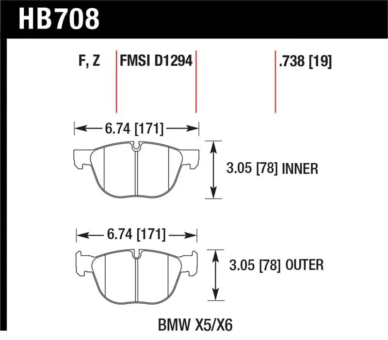 Hawk 07-08 BMW X5 3.0si/4.8i / 09-13 X5 Xdrive / 08-13 X6 Xdrive Perf Ceramic Frt Street Brake Pads - Main Product View