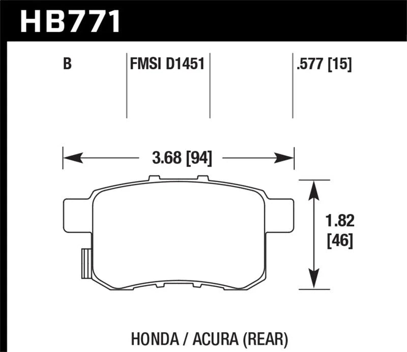 Hawk 08-16 Honda Accord High Performance Street 5.0 Rear Brake Pads - Back View