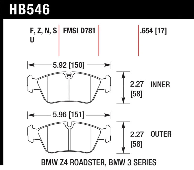Hawk 08 BMW Z4 3.0L HPS 5.0 Front Brake Pads - Main Product View