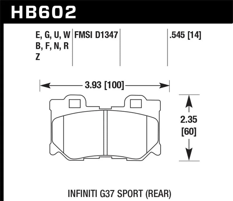 Hawk 10-12 Infiniti FX50 / 09-12 G37 / 09-13 Nissan 370Z DTC-30 Race Rear Brake Pads - Back View