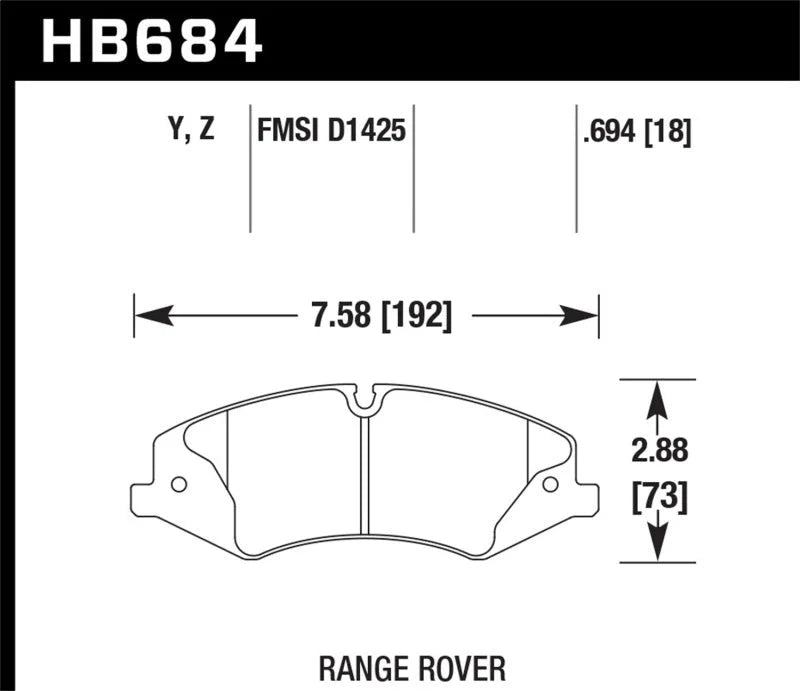 Hawk 10-13 Range Rover/Range Rover Sport Supercharged Performance Ceramic Street Front Brake Pads - Side View