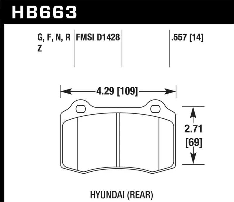 Hawk 10 Hyundai Genesis Coupe (Track w/ Brembo Breaks) HPS Street 14mm Rear Brake Pads - Main Product View