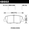Load image into Gallery viewer, Hawk 10 Hyundai Genesis Coupe (w/o Brembo Breaks) HP+ Autocross 15mm Rear Brake Pads - Side View