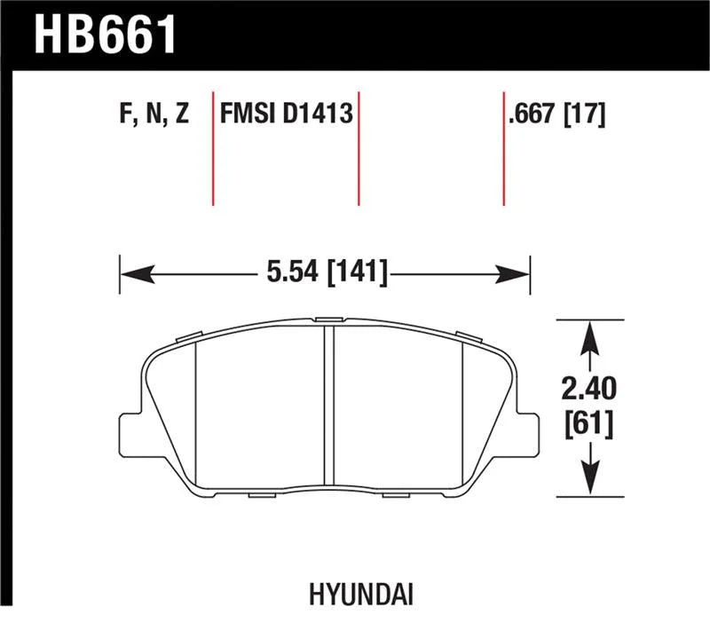 Hawk 10 Hyundai Genesis Coupe (w/o Brembo Breaks) HP+ Autocross Front Brake Pads - Side View