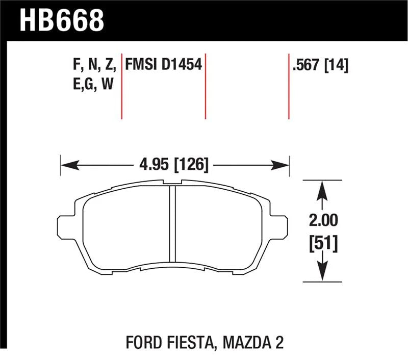 Hawk 11 Ford Fiesta S/SE/SL Blue 9012 Front Race Brake Pads - Side View