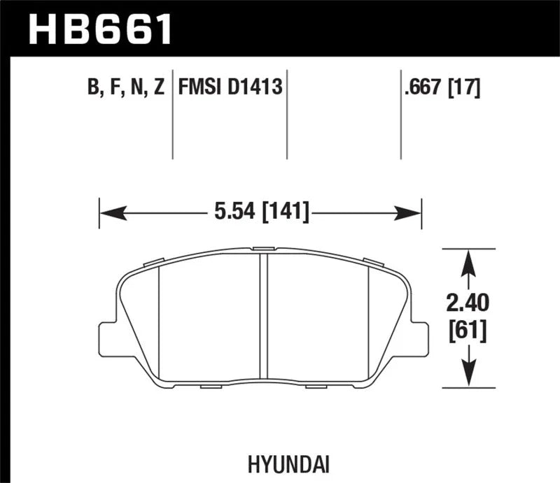 Hawk 12-13 Hyundai Veloster / 2014 Kia Forte Front HPS 5.0 Street Brake Pads - Side View