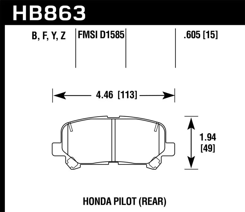 Hawk 12-15 Honda Pilot Performance Ceramic Street Rear Brake Pads - Main Product View