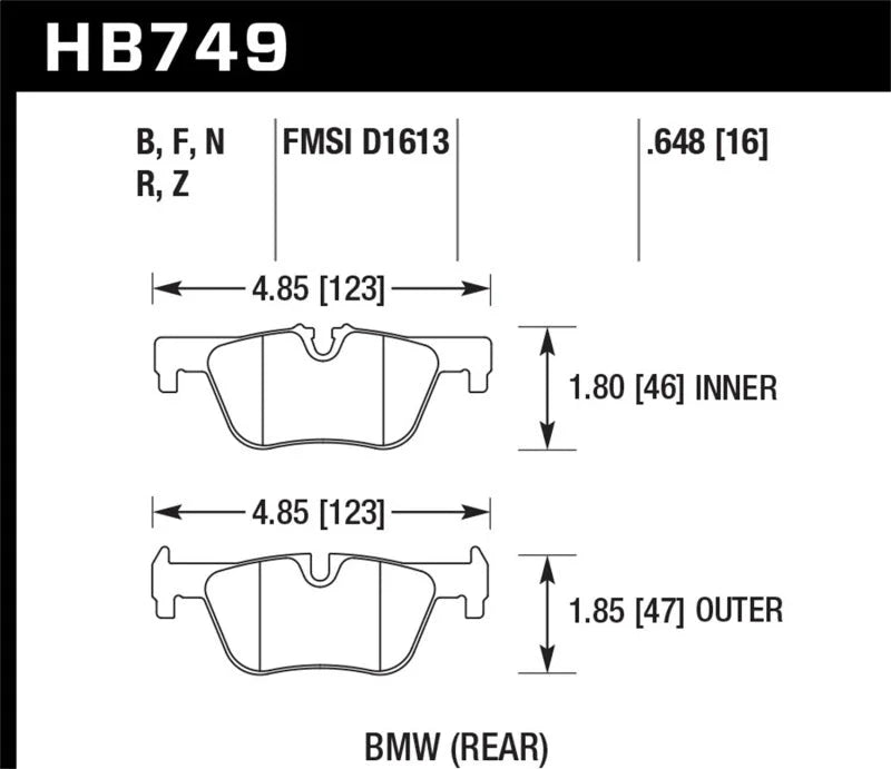 Hawk 13-14 BMW 328i/328i xDrive / 2014 428i/428i xDrive HP Plus Rear Brake Pads - Side View