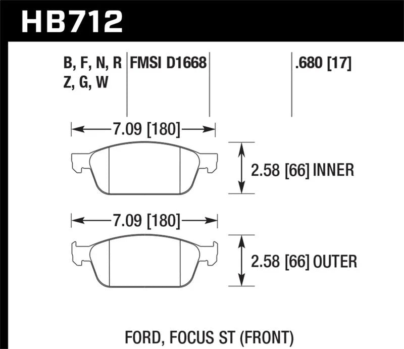 Hawk 13-14 Ford Focus 2.0L ST Front ER-1 Brake Pads - Main Product View