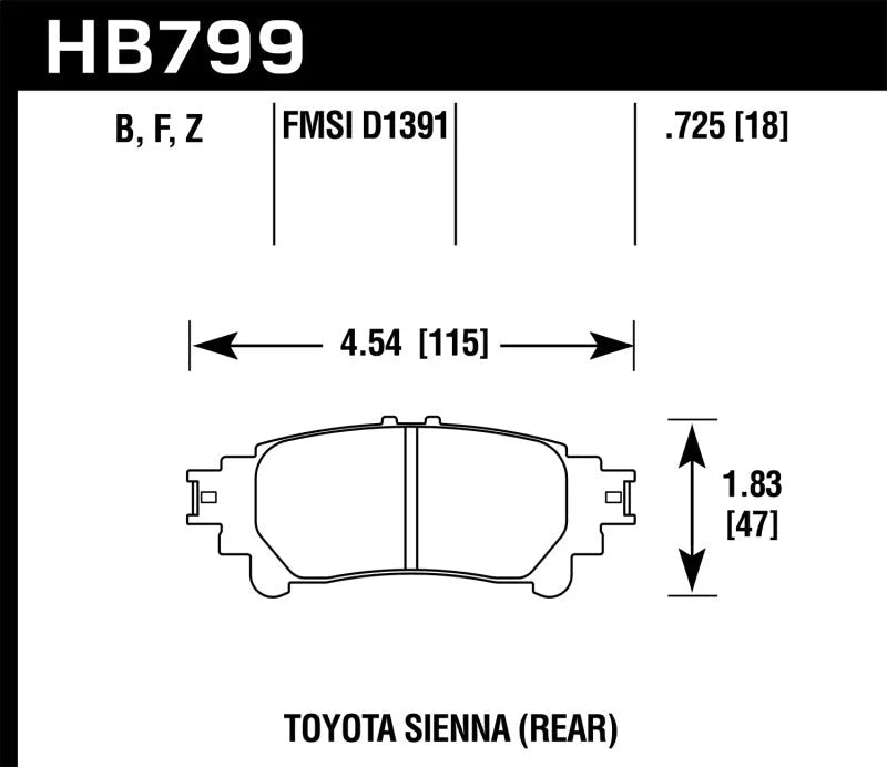 Hawk 14-16 Toyota Highlander HPS Rear Brake Pads - Side View
