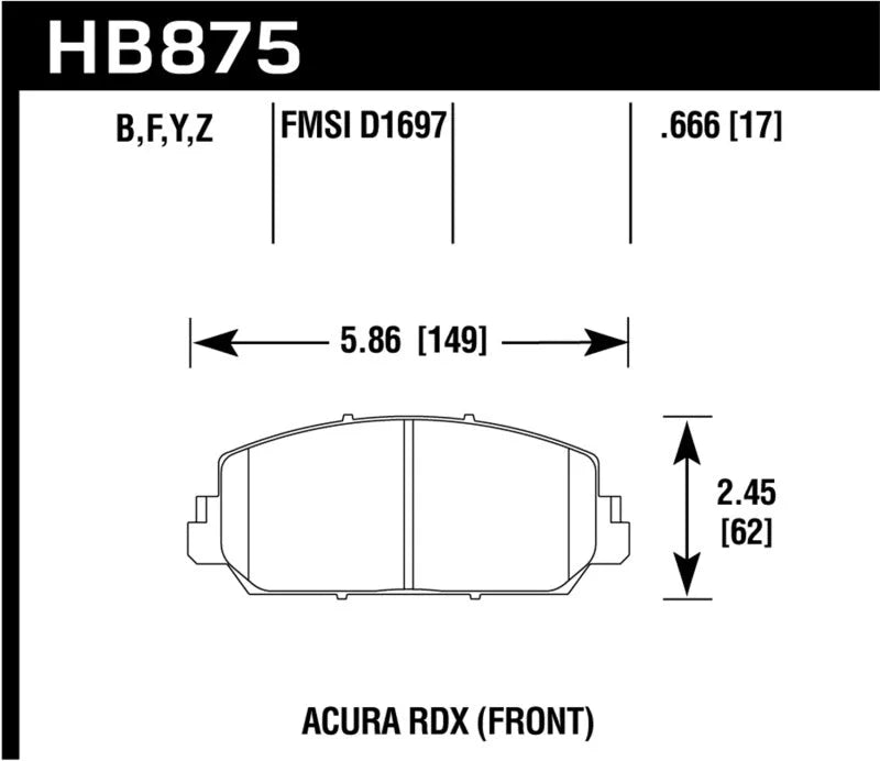 Hawk 14-17 Acura RDX/RLX HPS Street Front Brake Pads - Main Product View