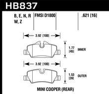Load image into Gallery viewer, Hawk 14-17 Mini Cooper HPS 5.0 Rear Brake Pads - Side View