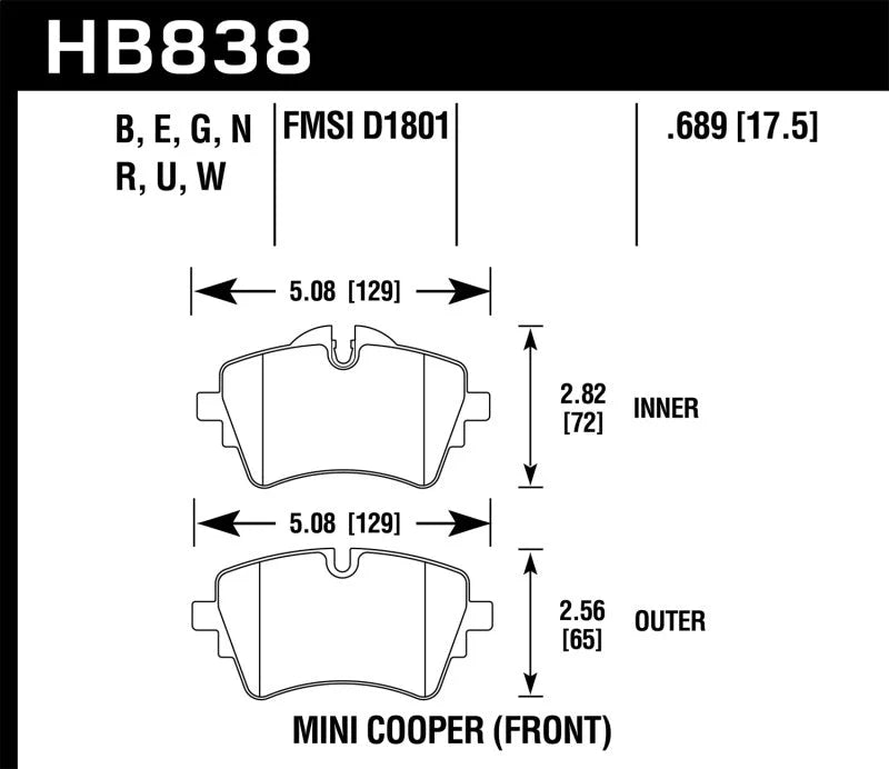 Hawk 14-17 Mini Cooper S HPS 5.0 Front Brake Pads - Main Product View
