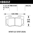 Load image into Gallery viewer, Hawk 14-19 Infiniti Q50 Rear ER-1 Brake Pads - Side View