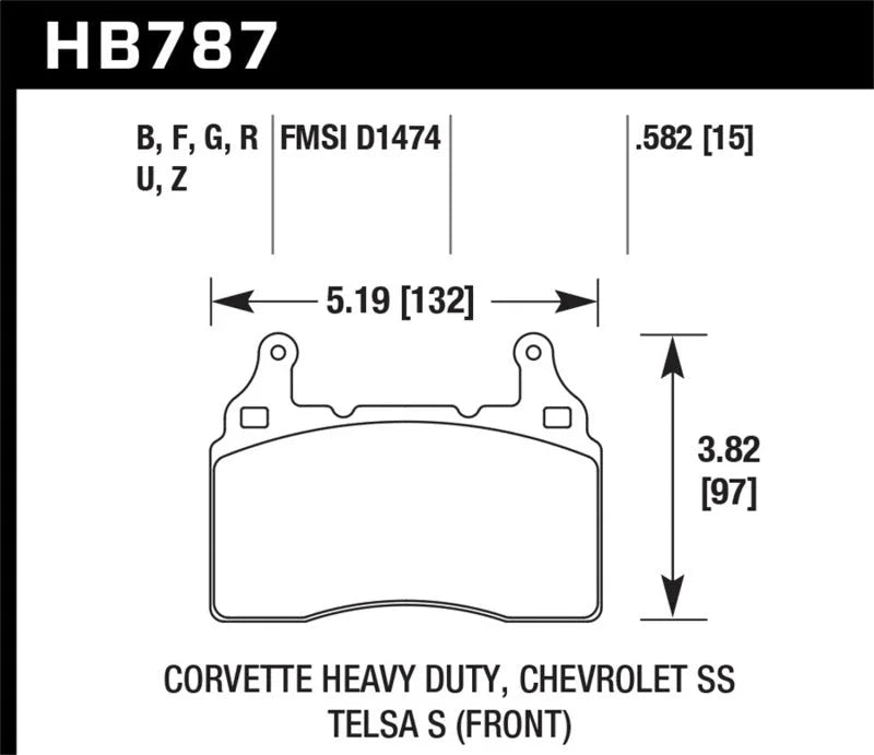 Hawk 15-17 Chevy Corvette Performance Ceramic Street Front Brake Pads - Side View
