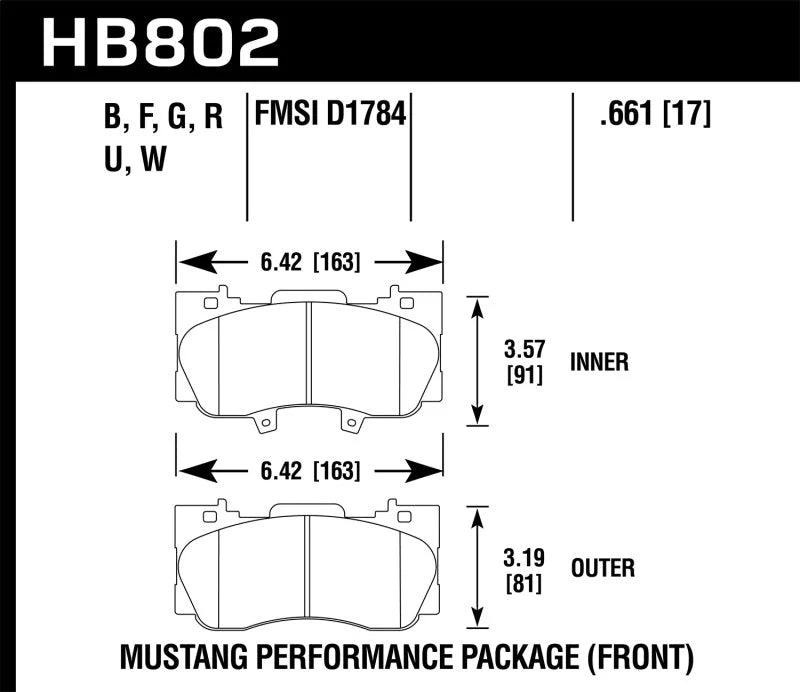 Hawk 15-17 Ford Mustang GT DTC-60 Race Front Brake Pads - Back View