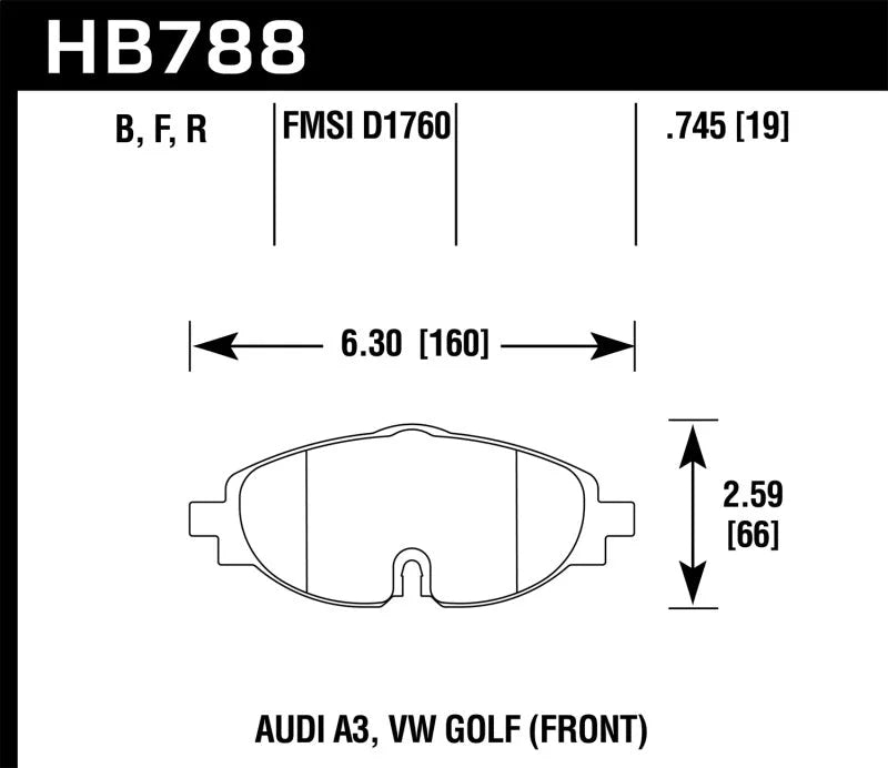 Hawk 15-17 VW Golf / Audi A3/A3 Quattro Performance Ceramic Street Front Brake Pads - Side View