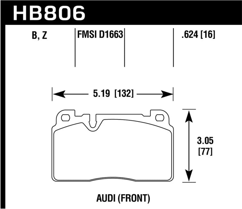 Hawk 16-17 Audi A6 HPS 5.0 Front Brake Pads - Side View